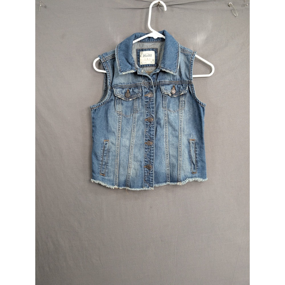 Mudd Womens Blue Denim Vest Frayed Raw Hem Button Front JM71Z00BRW1 Size S